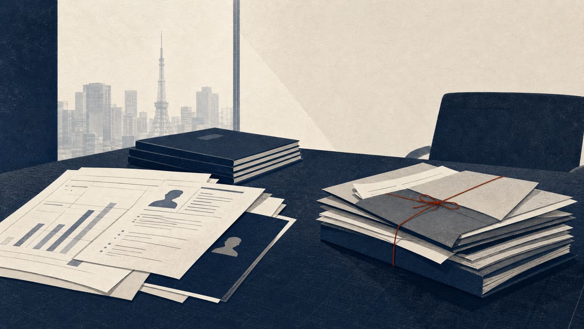 Editorial image of forecast papers and hiring materials on a conference table, symbolising profit pressure from recruitment and outsourcing.