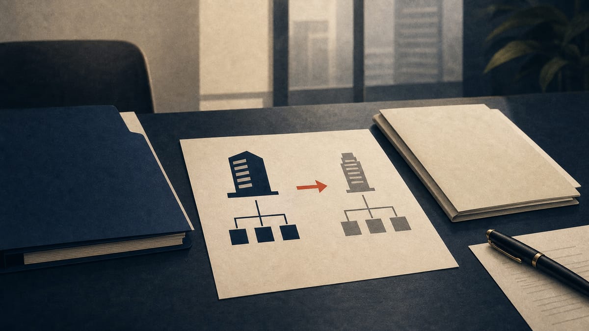 Boardroom documents illustrating a parent company transferring operations to a subsidiary.