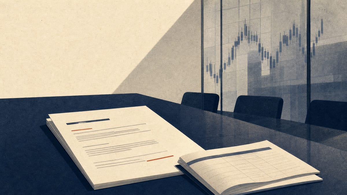 Boardroom papers showing a warrant financing and loan documents in a corporate office setting