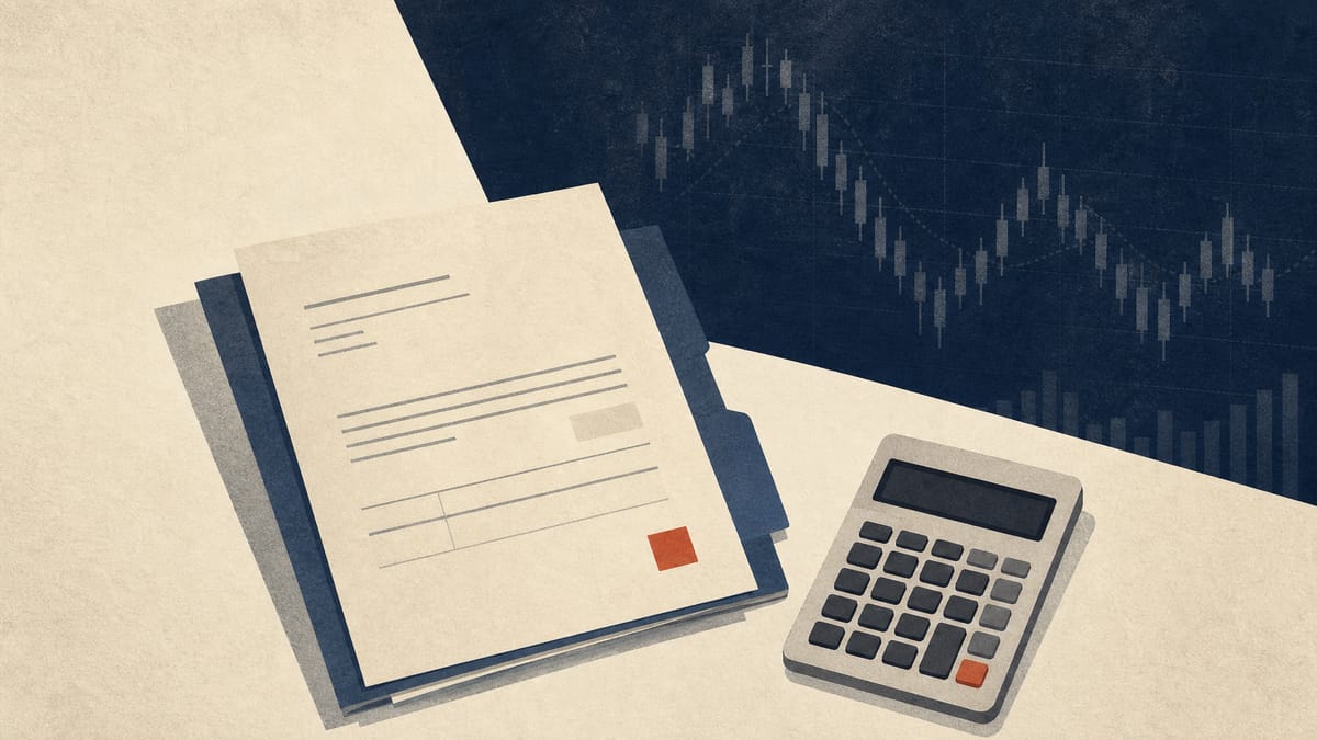 Editorial illustration of anonymous shareholding documents and share subscription-rights papers beside a market screen.