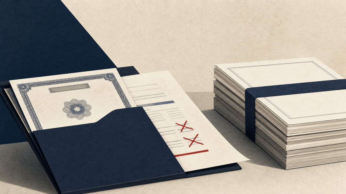 Editorial illustration of corrected financing documents, bond papers and yen-denominated ledgers on a meeting table.