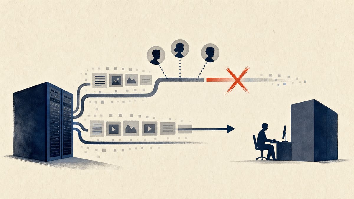 Editorial illustration of a digital production workflow with one branch shut down to symbolize cost cutting.