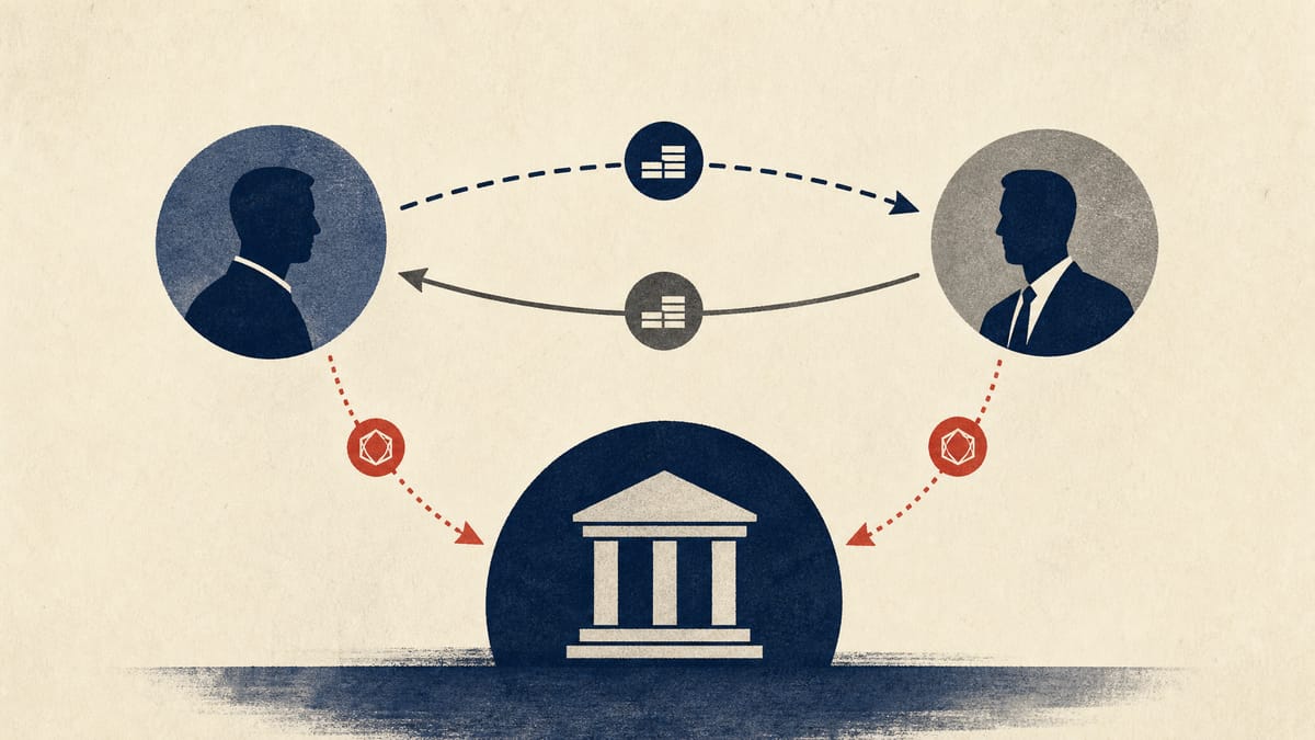 Abstract illustration of share-lending and joint-holder flows around an Oita Bank shareholding disclosure.