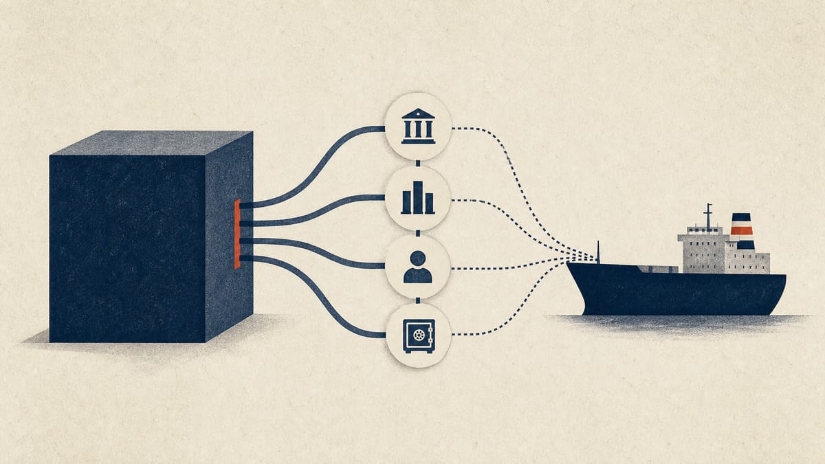 Editorial illustration of a large shareholder position flowing through pledge, prime brokerage, lending and trust arrangements.
