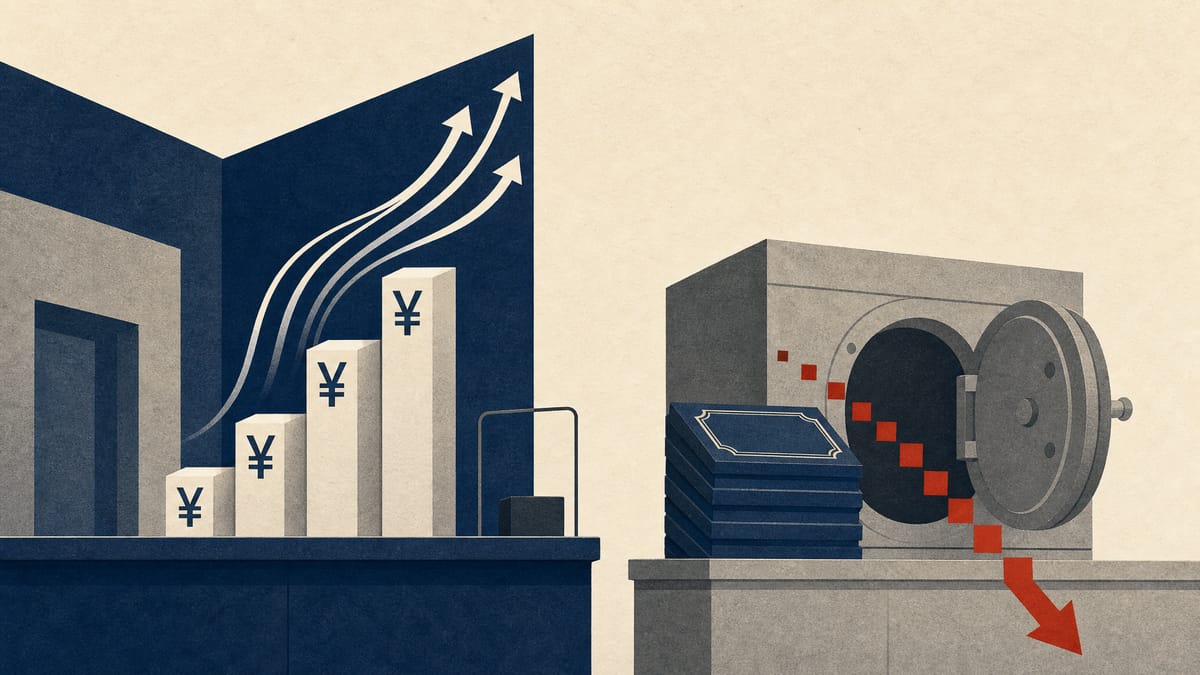 Editorial illustration of stronger lending income offset by losses on bond sales at regional banks.