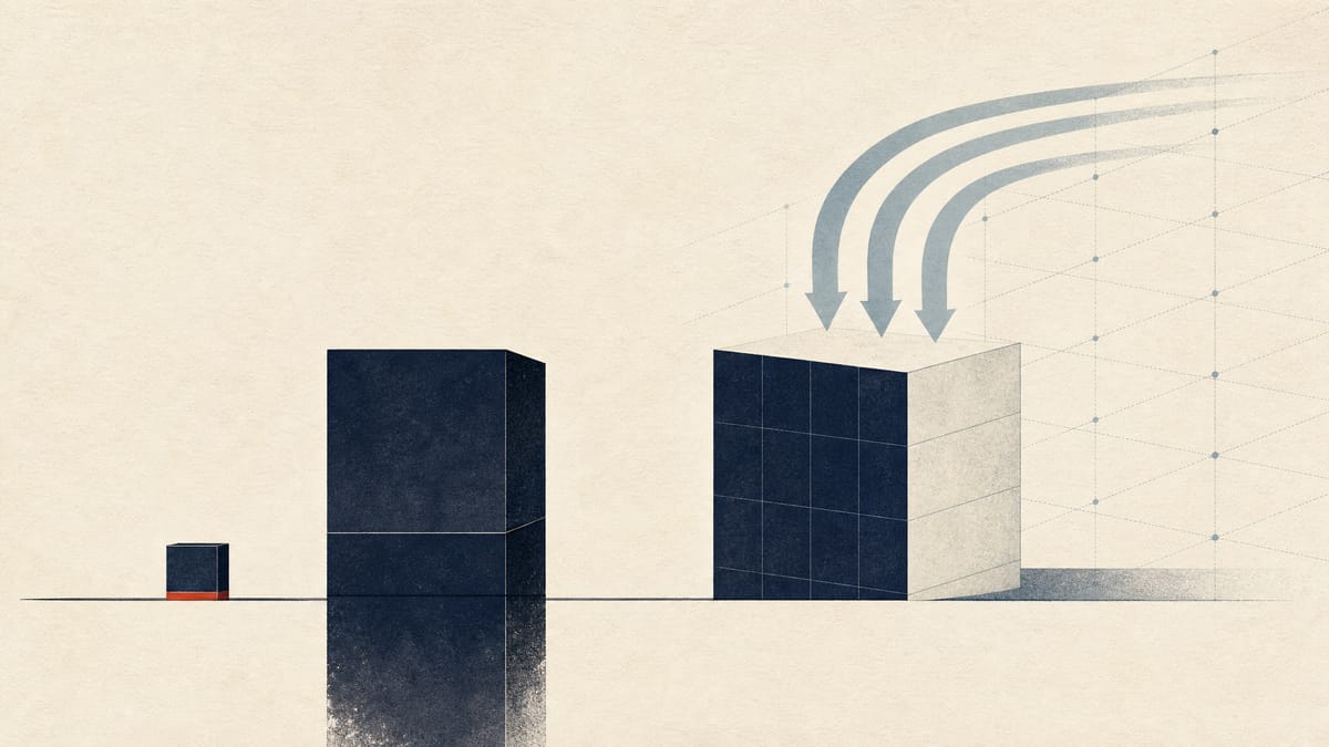 Editorial illustration showing a small revenue bar next to much larger loss blocks and funding arrows feeding a balance-sheet shape.