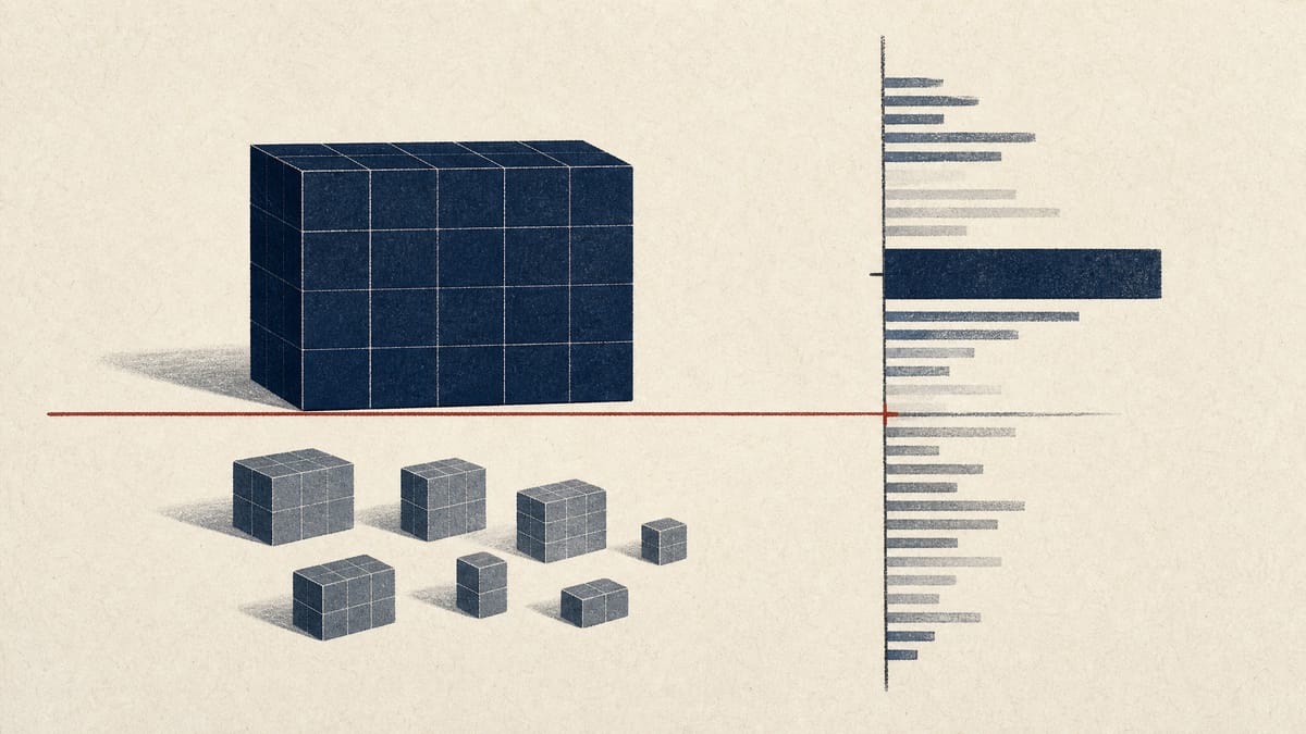 Abstract illustration of a large share-lot block above a threshold line beside smaller blocks and a price ladder.
