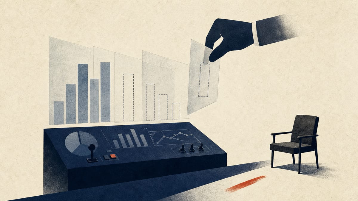 Abstract editorial image of forecast targets being removed beside separate oversight and executive symbols.