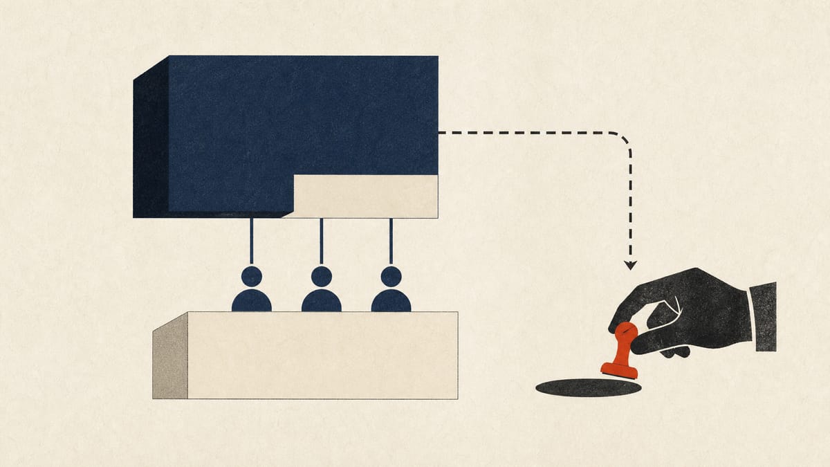 Abstract illustration of majority voting control, overlapping board seats and a separate management decision path.