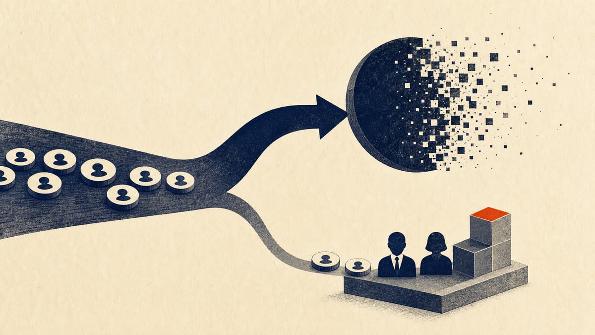 Abstract illustration of a share buyback with most shares cancelled and a smaller portion routed to employee and executive incentive pools.