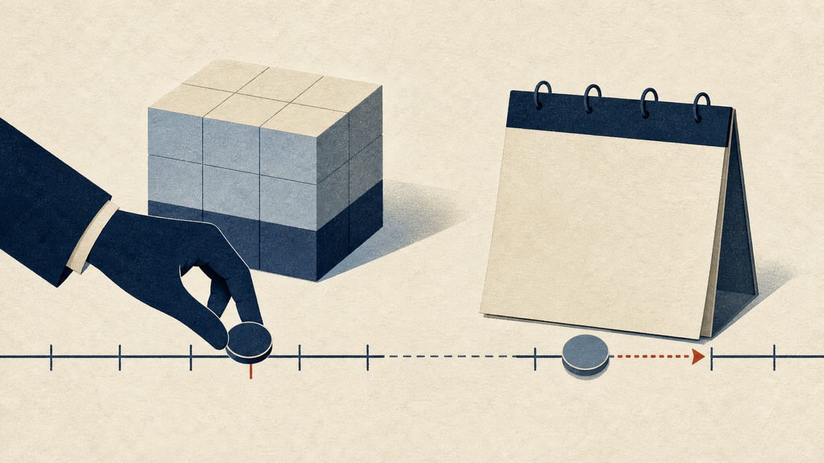 Editorial illustration of share blocks and calendar markers extending a tender-offer timeline.