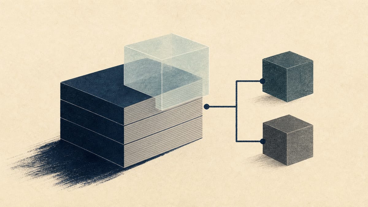 Abstract editorial illustration of a bank balance sheet with highlighted asset blocks for goodwill and equity holdings.