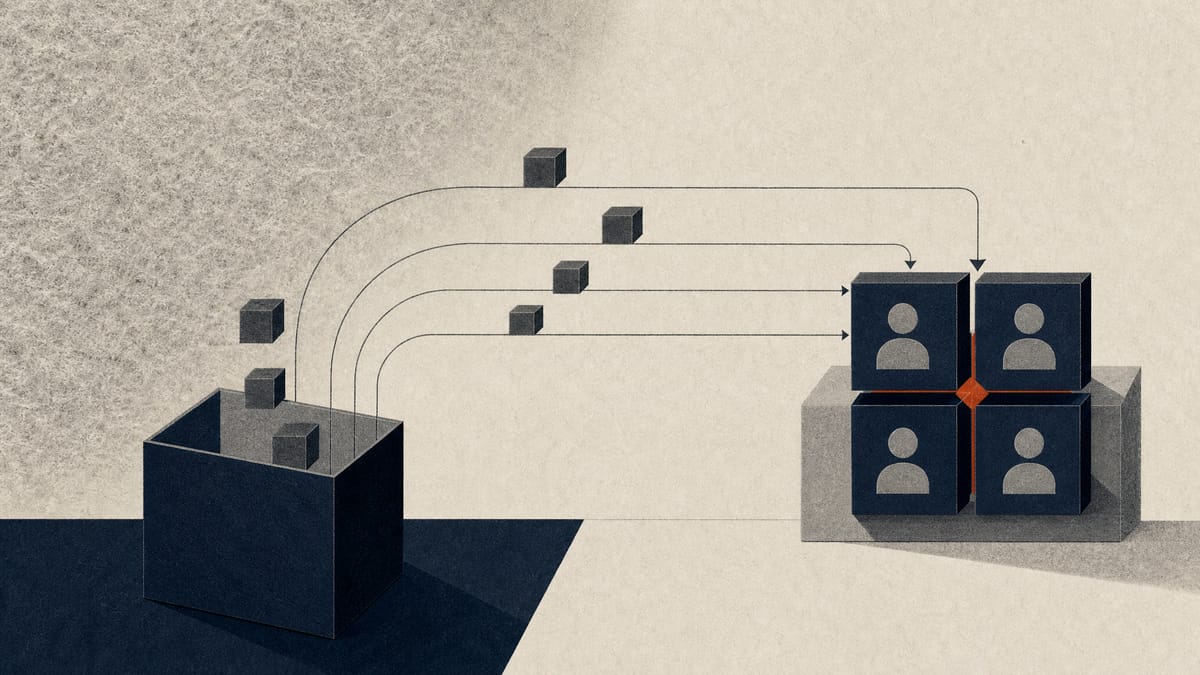 Abstract illustration of shares moving into a company treasury pool while a four-member shareholder bloc grows.