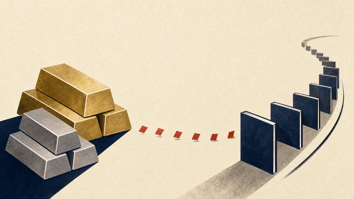 Illustration of gold bars beside a stylized rolling futures curve, representing bullion-linked and futures-linked ETFs.
