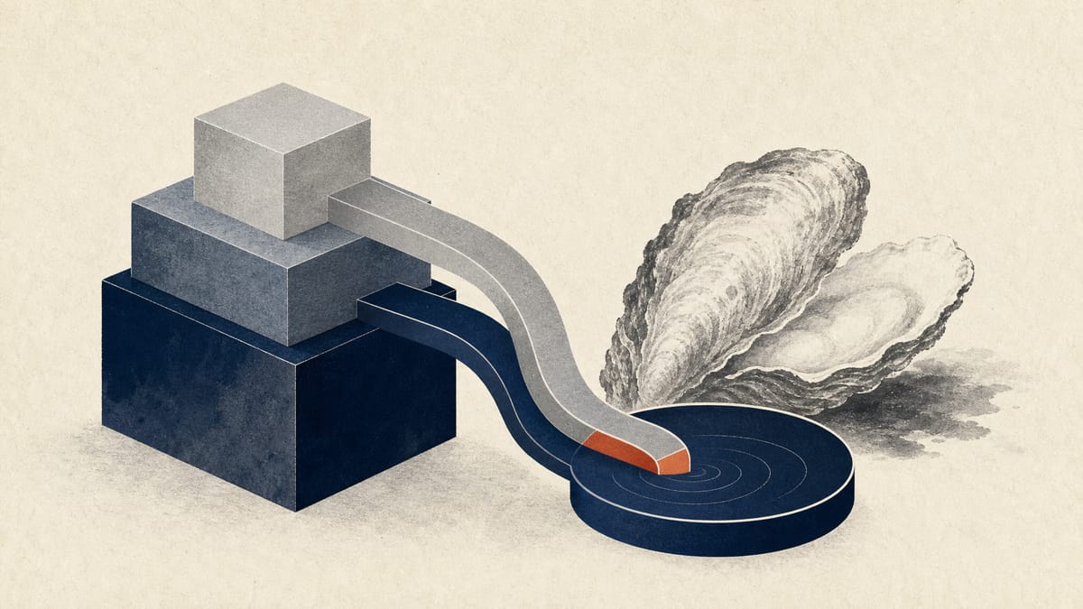 Abstract editorial illustration of capital being reclassified into surplus and used for a dividend payout, with a subtle oyster motif.