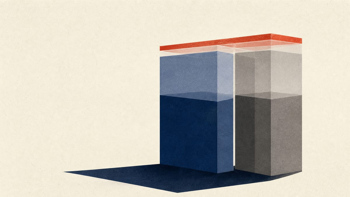 Editorial illustration of a balance sheet shown as stacked blocks with a very thin equity layer.