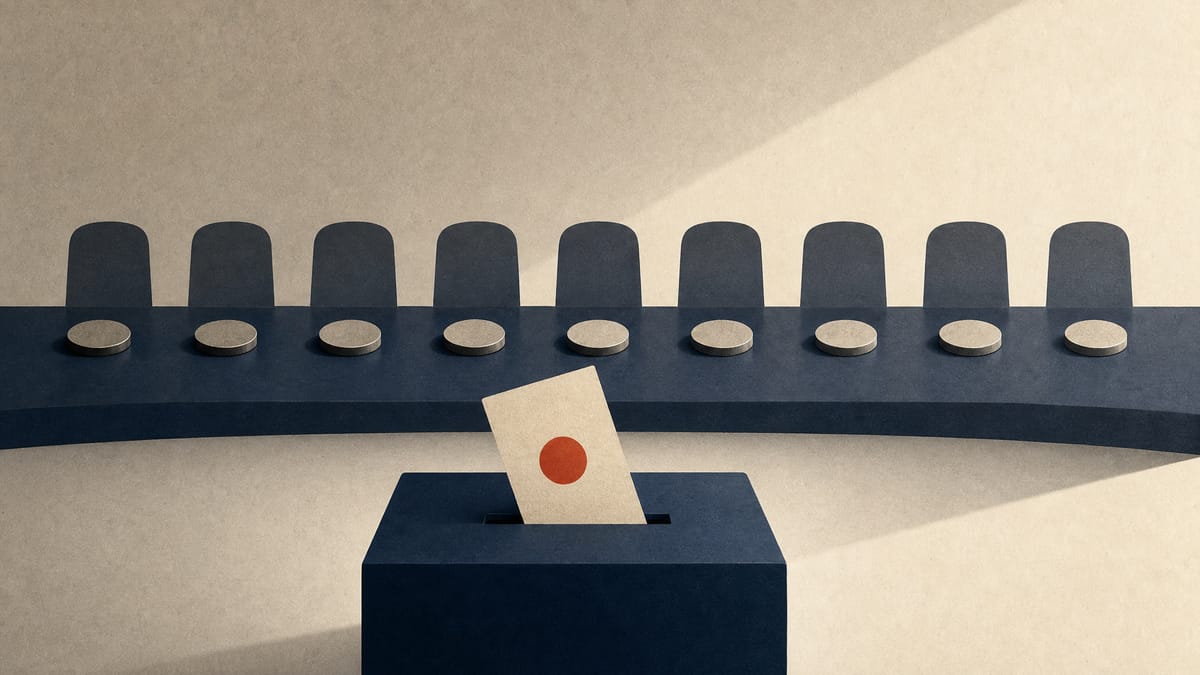 An editorial illustration of nine abstract board seats and ballot markers representing a shareholder vote on directors.