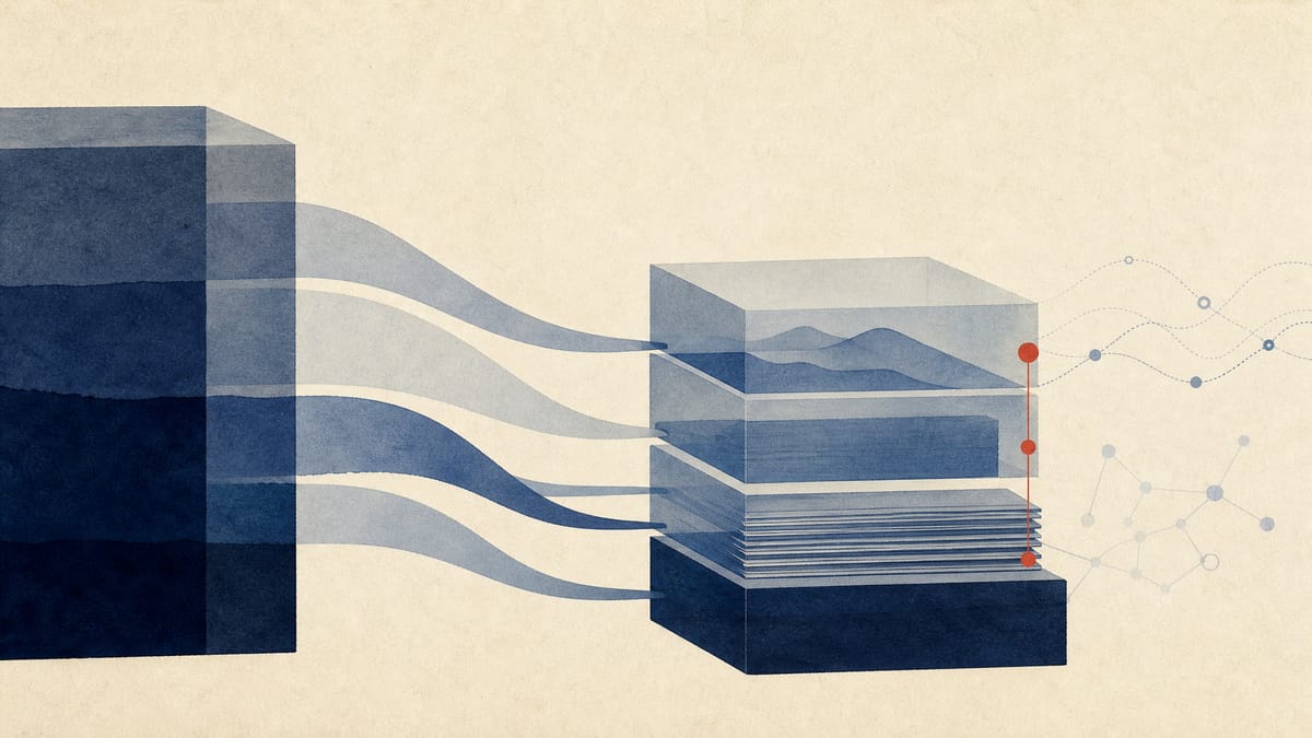 Abstract illustration of bank balance-sheet flows, with deposits, loans and market positions shown as layered data blocks.