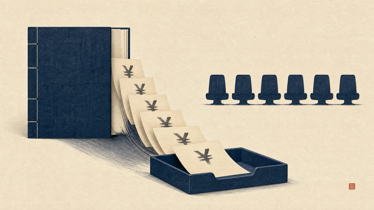 Editorial illustration showing a shareholder cash distribution and six board seat markers.