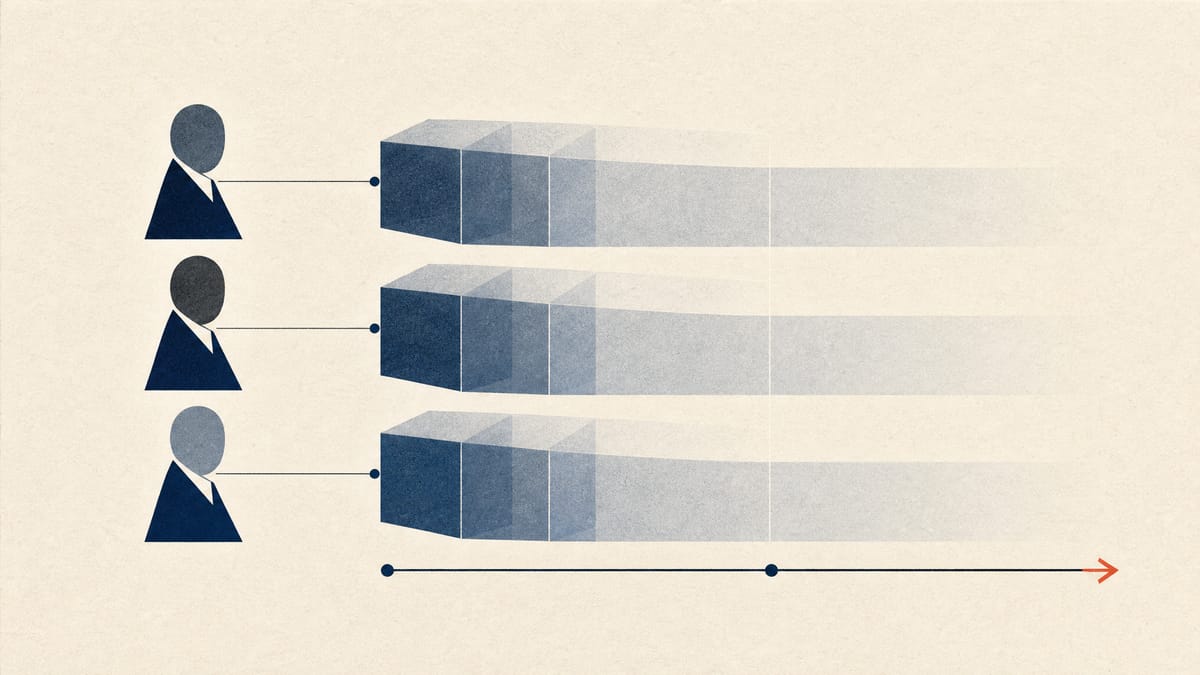 Abstract illustration of three executive roles linked to a three-year share award structure.