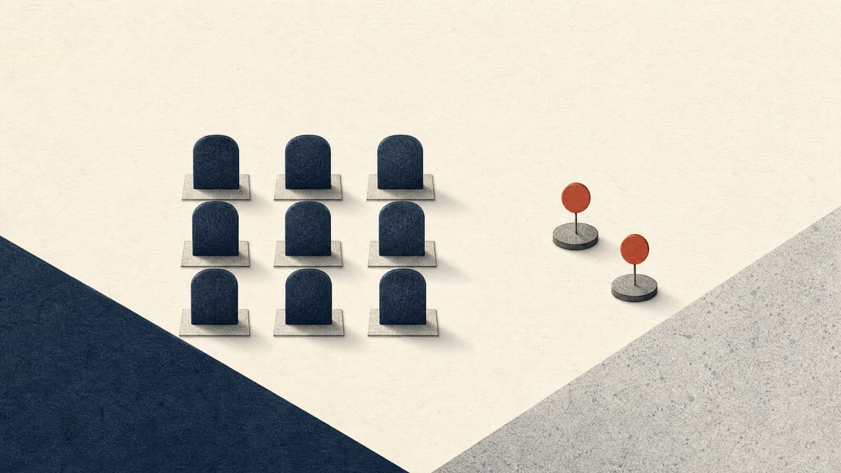 Abstract editorial image showing nine board seats and two separate oversight seats arranged in a clean corporate layout.