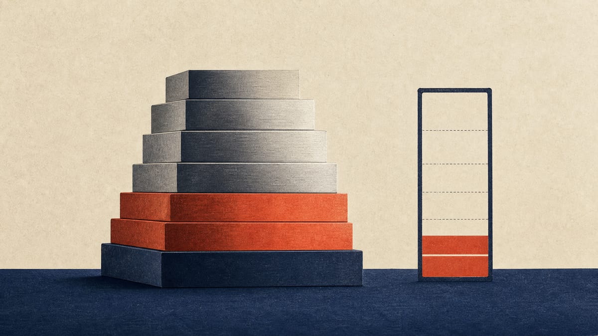 Abstract illustration of a bank funding stack with two highlighted subordinated bond layers beside an unused-capacity gauge.