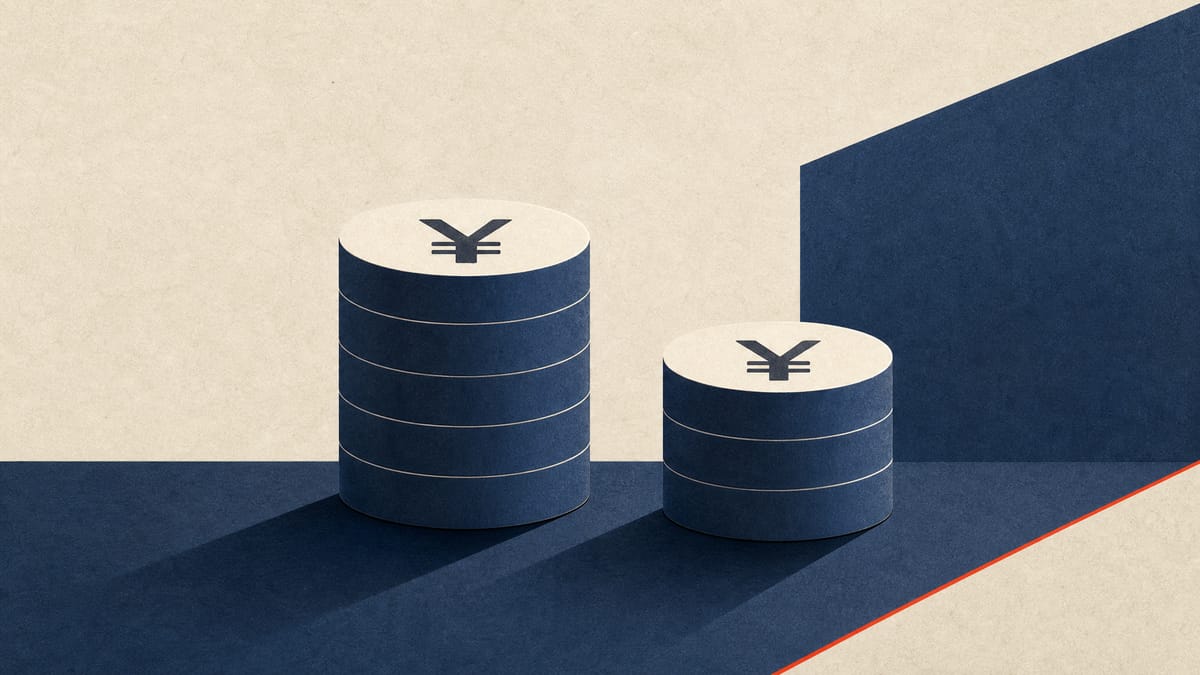 Abstract editorial illustration of two bond maturity stacks representing a bank's three-year and five-year funding.