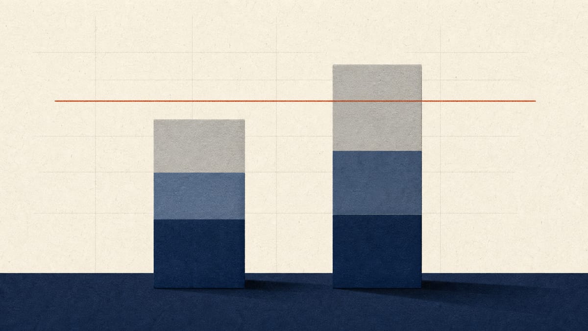 Abstract illustration of an ownership stake bar crossing a marked threshold line, representing a shareholder group's voting rights passing 10 percent.