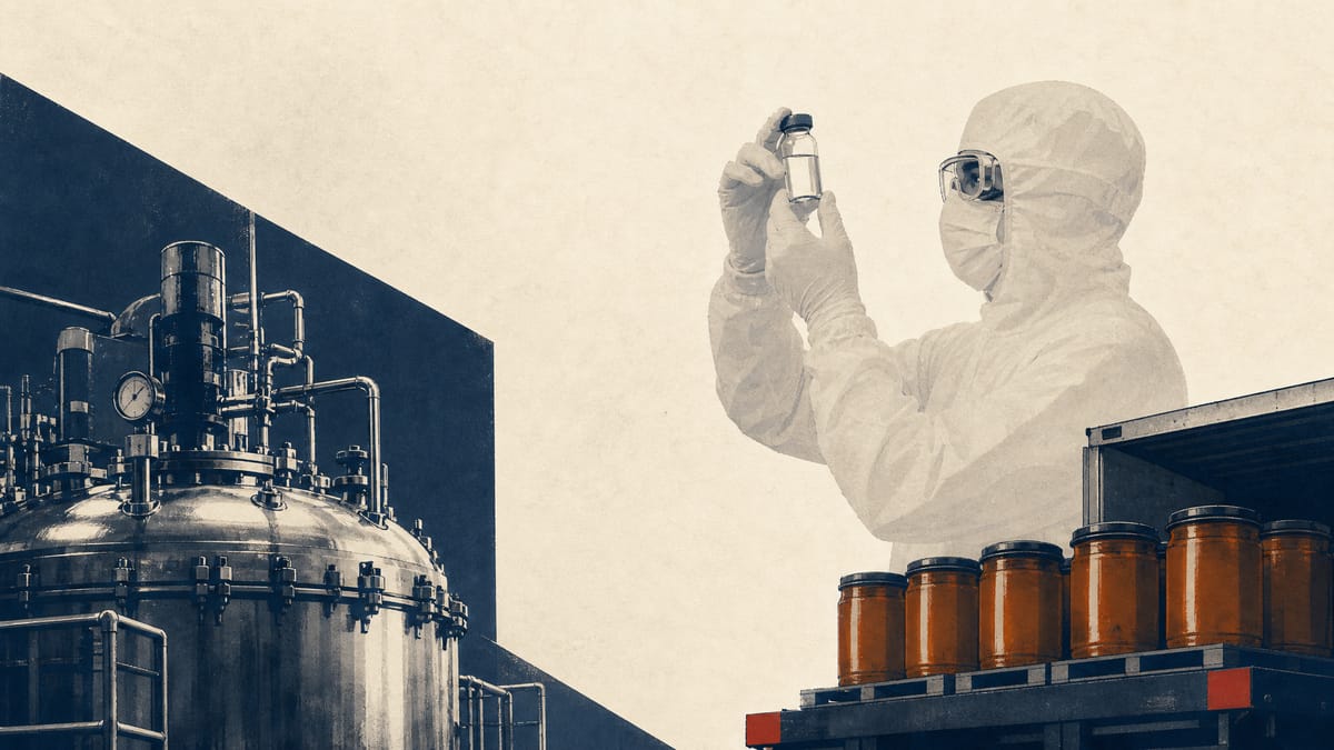 Chemical plant reactor vessels and sealed drums used to produce semiconductor photoresist materials.