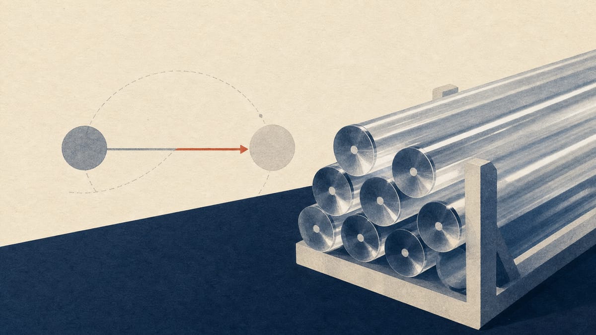 Editorial illustration of glass optical-fiber preform rods in an industrial cleanroom, representing the ownership change in Fujikura's Chinese joint venture.