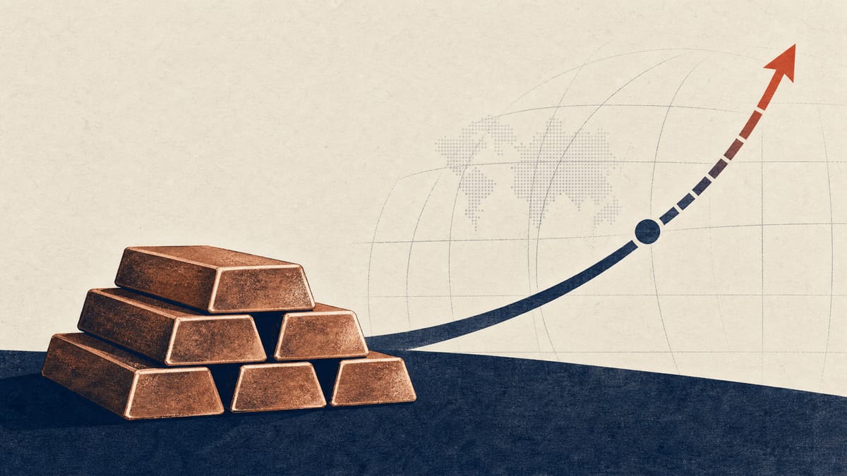 Illustration of copper ingots beside an upward conversion-price curve, symbolizing Mitsubishi Materials' new overseas convertible bond financing.