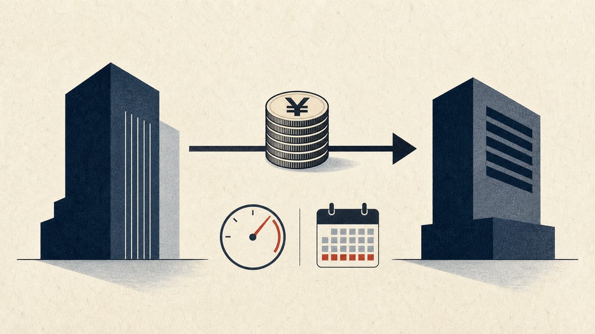 Illustration of an intercompany loan flowing between two abstract corporate structures, with a rate gauge and a short-term calendar marker.