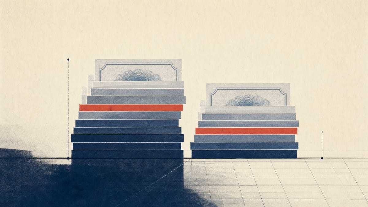 Abstract illustration of stacked geometric bars representing bond tranches on a ledger grid, in blue-grey tones with a small red accent.