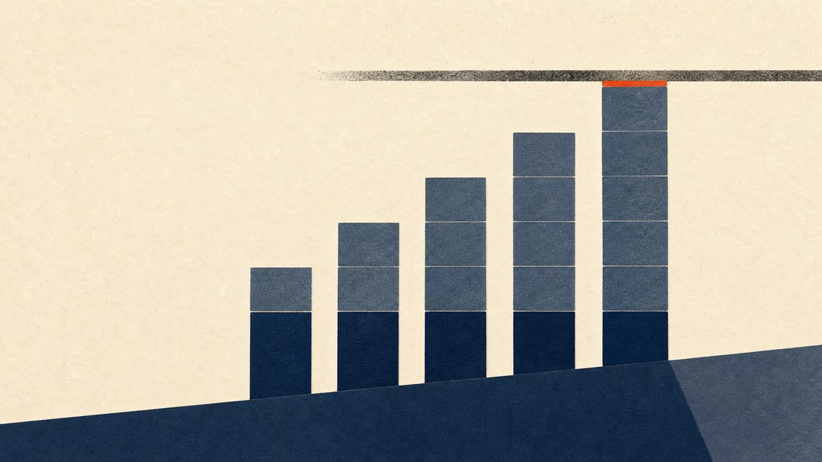 Abstract illustration of a stacked bar chart rising to meet a ceiling line, symbolizing a completed corporate share buyback program.
