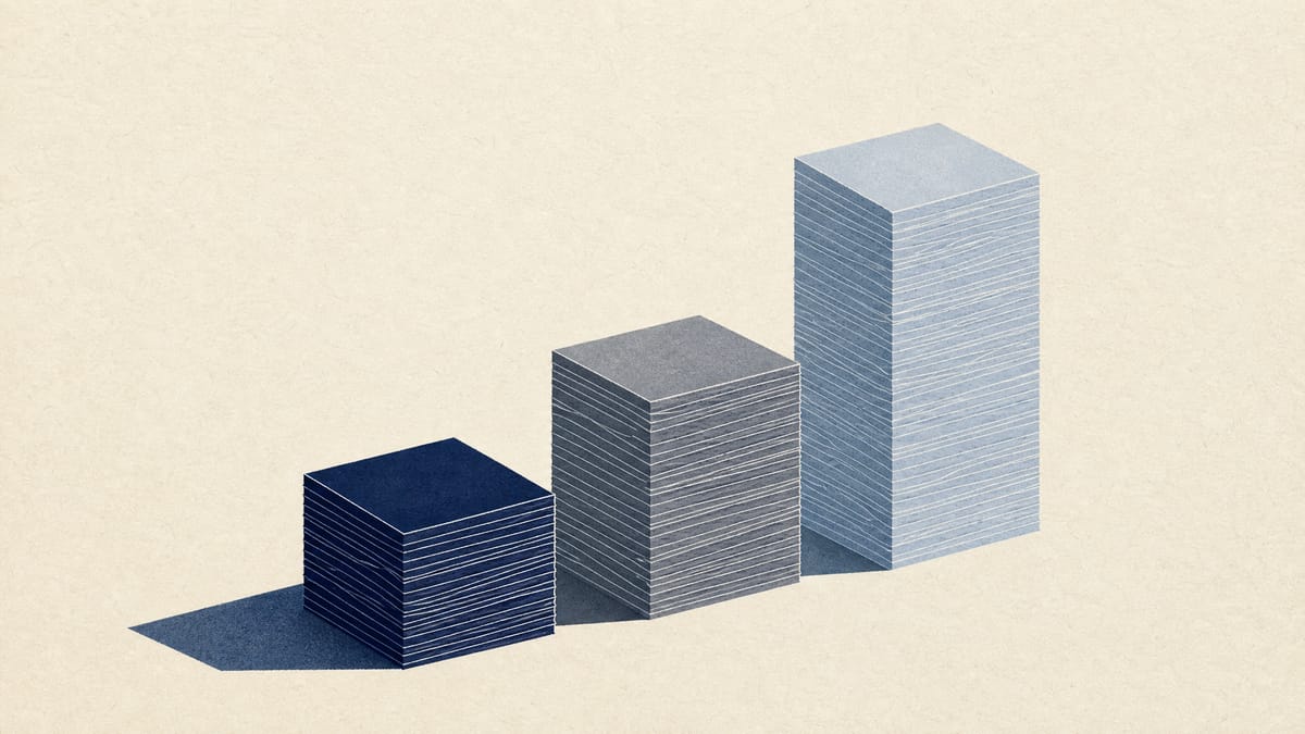 Three abstract stacked bars of increasing height representing a corporate bond issuance divided into short, medium, and long maturities.