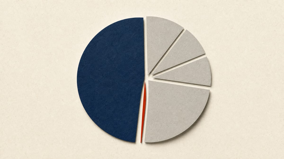 Abstract diagram showing a shareholder's voting-rights block shrinking in proportion as new share segments are added around it.