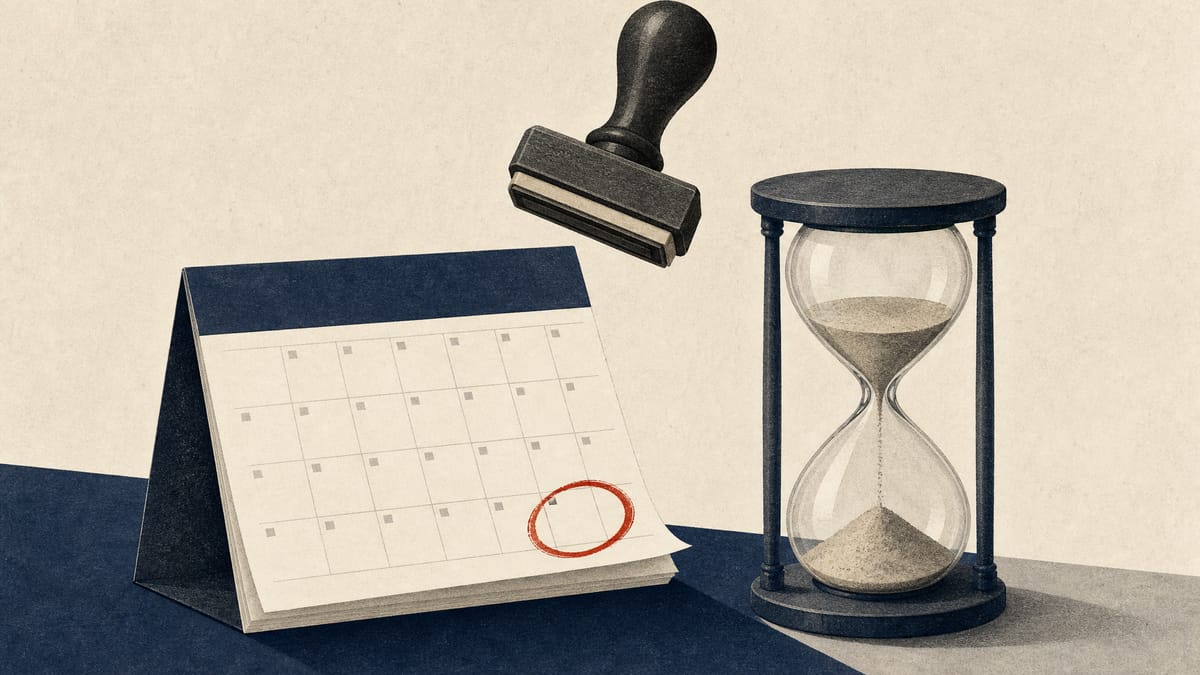 Illustration of a calendar with July 31 circled and an hourglass, symbolizing a company's looming securities-report filing deadline.