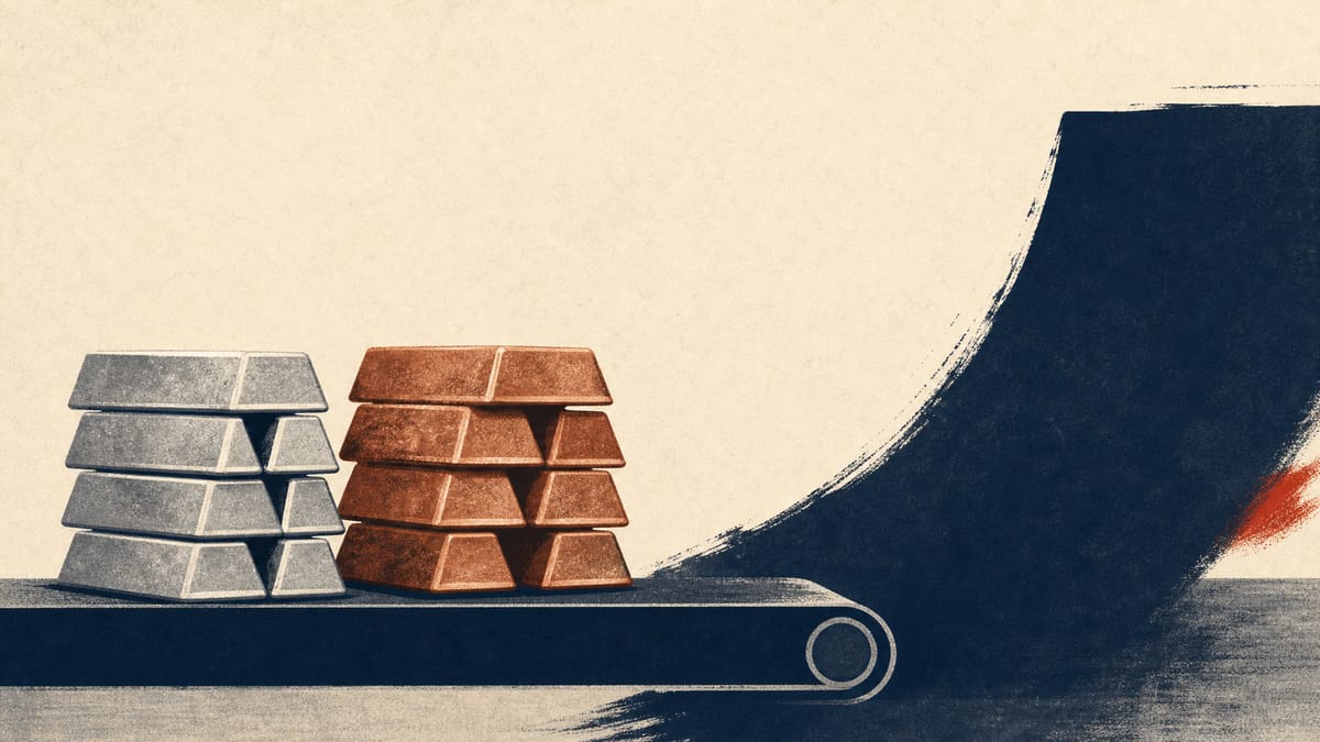 Copper and aluminum ingots on a conveyor inside an automotive components factory.