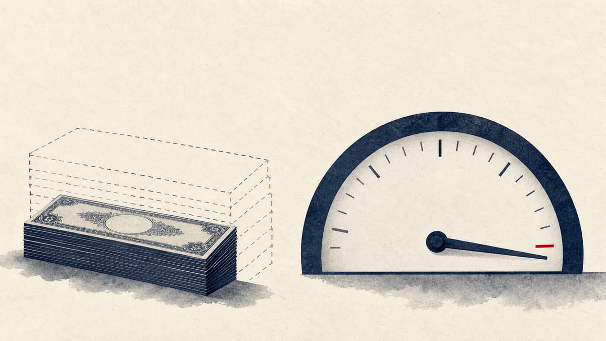 Illustration of a shrinking stack of government bond certificates next to a gauge needle resting just above zero point seven percent, representing the Bank of Japan's bond-purchase taper and overnight interest rate.