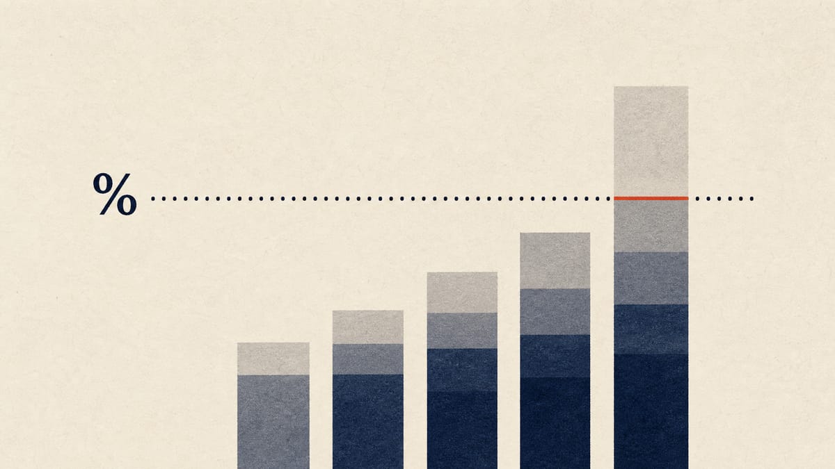 Abstract illustration of a bar chart of stacked blocks crossing a dotted percentage threshold line, representing an investor's stake rising past a disclosure trigger.