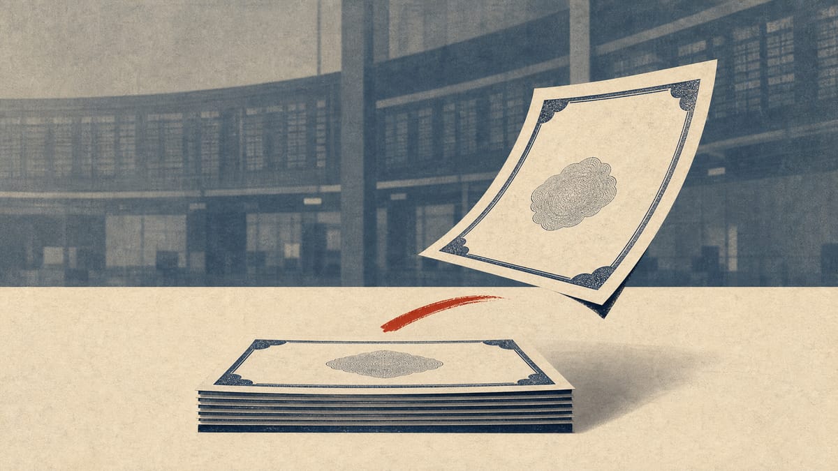Illustration of a single stock certificate being lifted from a small stack, representing a company repurchasing a portion of its own shares.