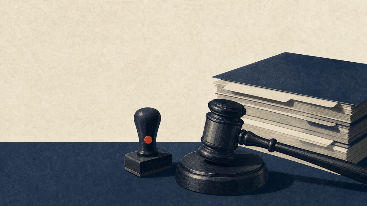 Editorial illustration of a gavel and corporate seal symbolizing a shareholder lawsuit demand against company directors.