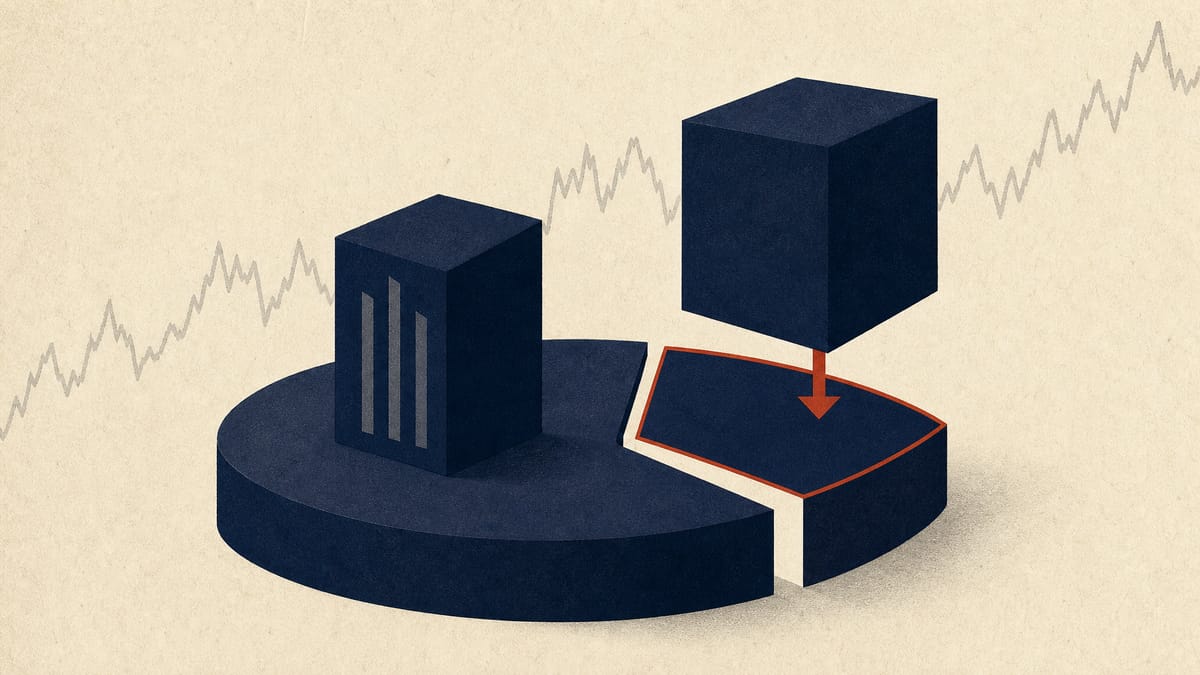 Editorial illustration of an ownership diagram showing one shareholder block staying in place while an acquirer absorbs the remaining shares, symbolizing a parent-backed tender offer.