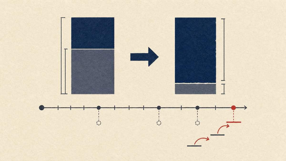 Editorial illustration of shifting ownership percentage bars and a calendar timeline representing a revised tender offer price and extended deadline.
