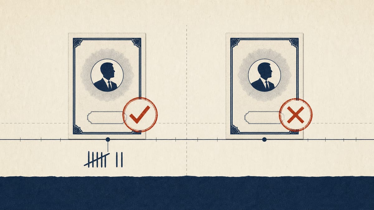 Diagram of two warrant-derived share blocks, one marked as granted voting rights and one marked as denied, over a ledger of vote counts.
