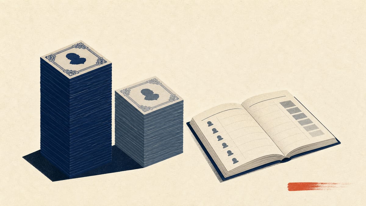 Illustration of two uneven stacks of share certificates beside a ledger book, representing an anchor shareholder's 51-49 voting split agreement.