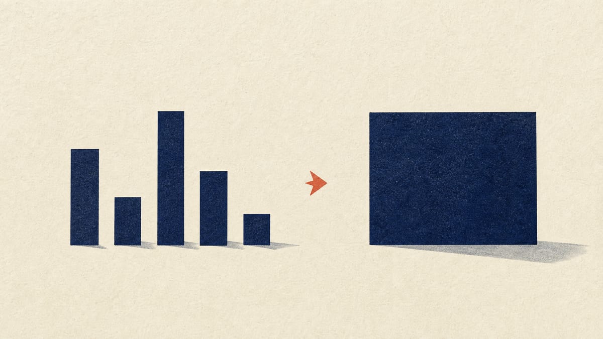 Illustration of several small ownership blocks merging into one large bar, symbolizing shareholders consolidating their stakes into a single buyer's position.