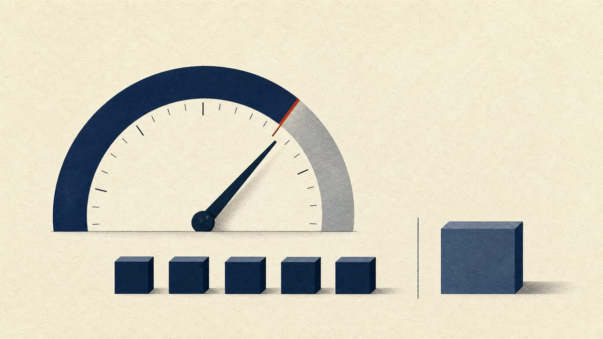 Illustration of an ownership-stake gauge climbing past 20 percent toward 25 percent, with a row of small purchase blocks and one larger block representing a big negotiated share trade.