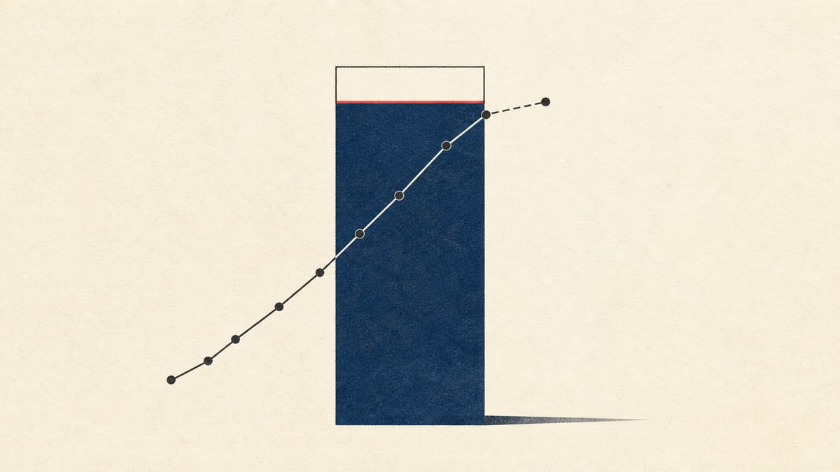 Abstract illustration of a budget gauge filled almost to the top, symbolizing a share buyback authorization that is nearly fully spent.