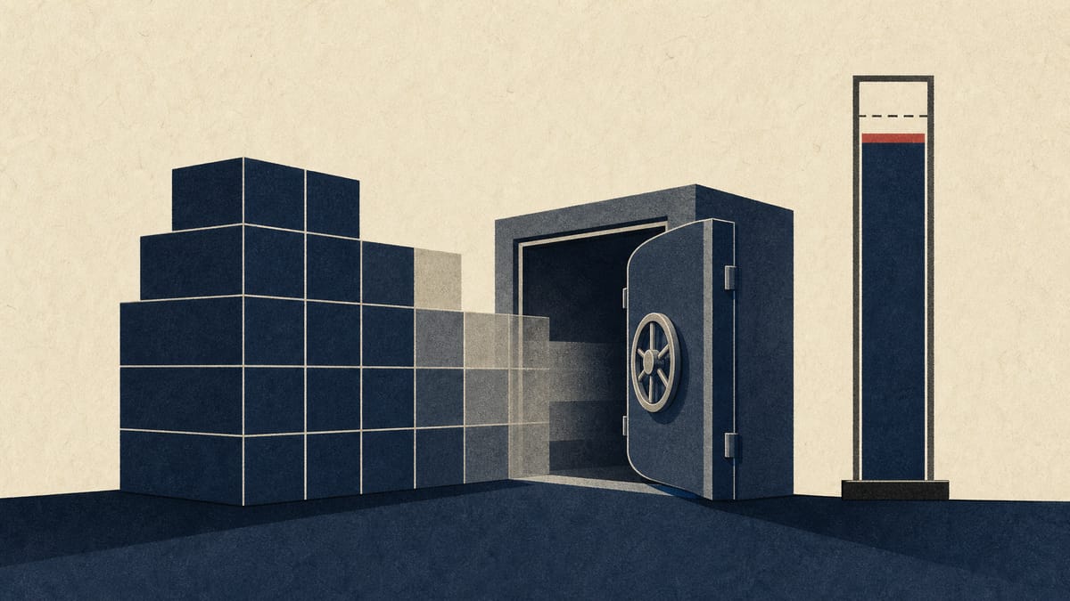 積み重なった株式の保有ブロックが縮小し、その傍らで円建ての予算ゲージがほぼ上限まで満たされている様子を描いた自社株買いのイラスト。